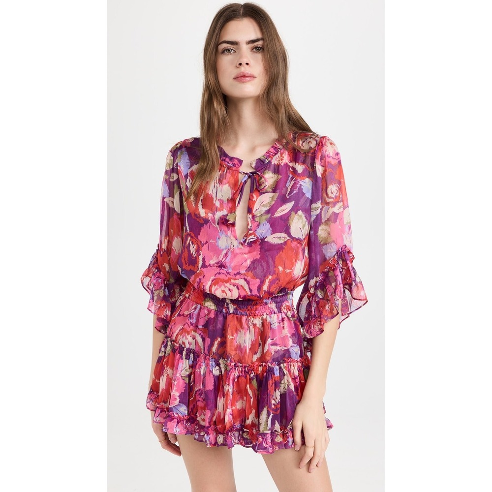 MISA Los‎ Angeles Ximena Mini Dress Floral Print Coming Up Roses Ruffle Small